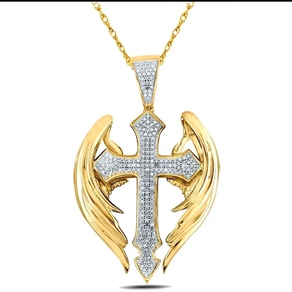 New Creative Elegant Angel Cross Women's Pendant Necklace Rhinestone Pen…